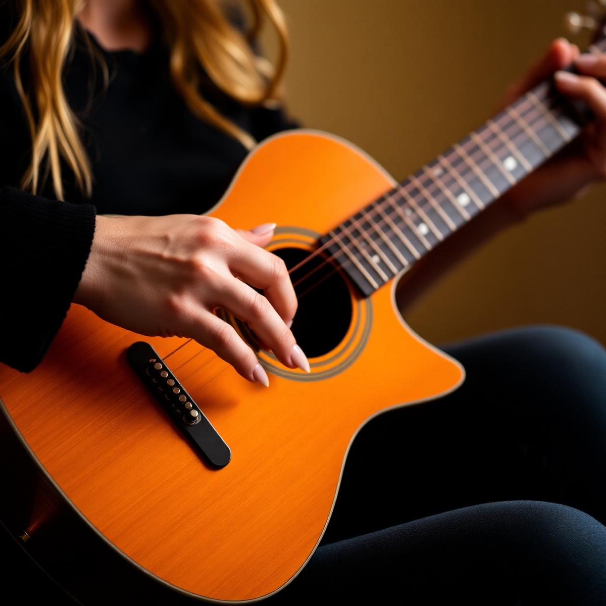 Close-up of long-nail guitarist playing with the Gitarrenheld